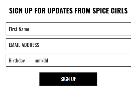 Spice Girls Store Embedded Form Example